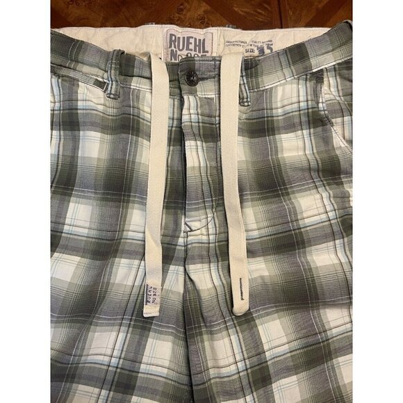 RUEHL No.925 Men's 32 Plaid Green Chino Shorts Heavy Twill Button Fly Drawstring - Picture 12 of 13
